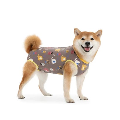 犬 術後服 傷舐め防止 中型犬 大型犬 ストレッチ （グレーブラウン）｜詳細画像