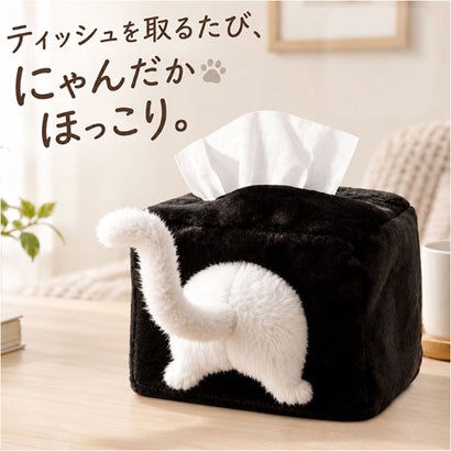 ティッシュケース 猫 かわいい （ブラックxホワイト）｜詳細画像