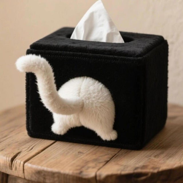 ティッシュケース 猫 かわいい （ブラックxホワイト）