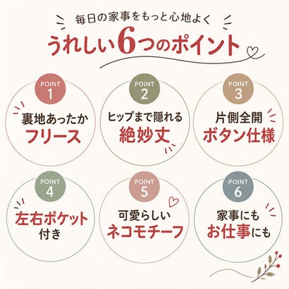 裏フリースネコ柄チュニックエプロン （ワインギンガム）｜詳細画像