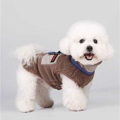 犬服 ハーネス ジャケットベスト 背開き （オフホワイト×グリーン）｜詳細画像