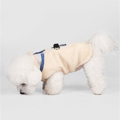 犬服 ハーネス ジャケットベスト 背開き （オフホワイト×グリーン）｜詳細画像