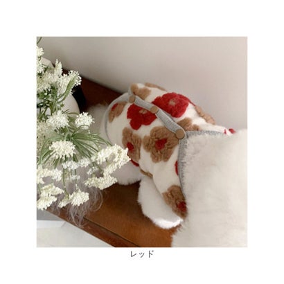 犬 服 秋冬カーディガン ベスト 立体フラワー ペットウェア （レッド）｜詳細画像