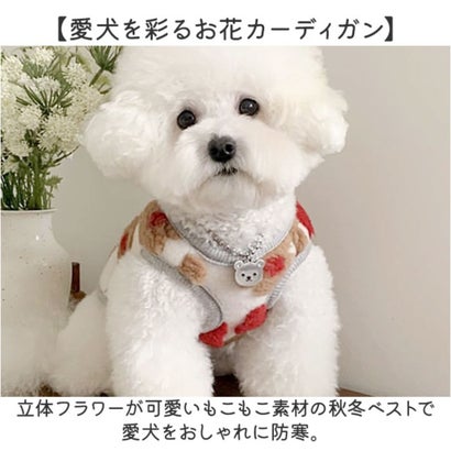 犬 服 秋冬カーディガン ベスト 立体フラワー ペットウェア （ブルー）｜詳細画像