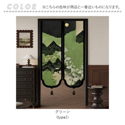 お洒落 柄 暖簾 （グリーン）｜詳細画像