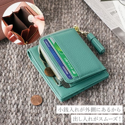 バックヤードファミリー BACKYARD FAMILY LIZ DAYS タッセル付き二つ折り財布 （グレーベージュイエロー）｜詳細画像
