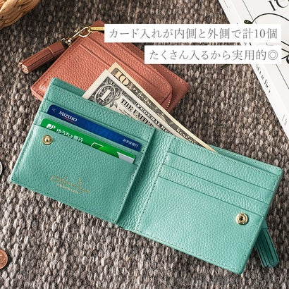 バックヤードファミリー BACKYARD FAMILY LIZ DAYS タッセル付き二つ折り財布 （グレーベージュイエロー）｜詳細画像