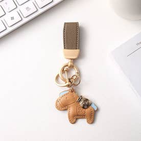 馬と蹄鉄のキーホルダー 縁起の良い馬と馬蹄 プレゼント （ブラウン）