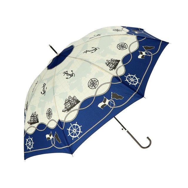 amusant sous la pluie 60cmBJ 耐風 8mm スリム 長傘 （17490.マリンスカーフネイビー）