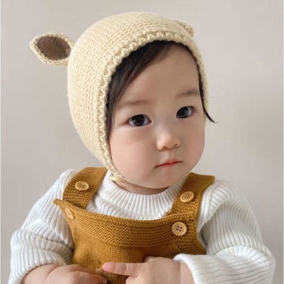 ベビー 帽子 耳付き バンビ かわいい 防寒 （オフホワイト）｜詳細画像
