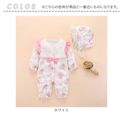 出産祝い ベビー用 長袖 ロンパース 女の子 （ピンク）｜詳細画像