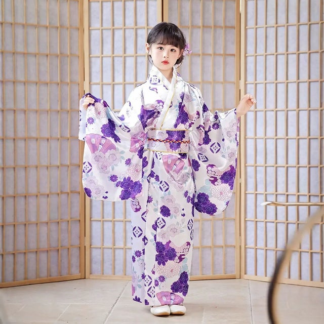女の子 着物 姫様 （パープルフラワー）