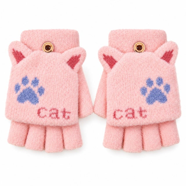手袋 女の子 キッズ 猫耳 （ライトピンク）