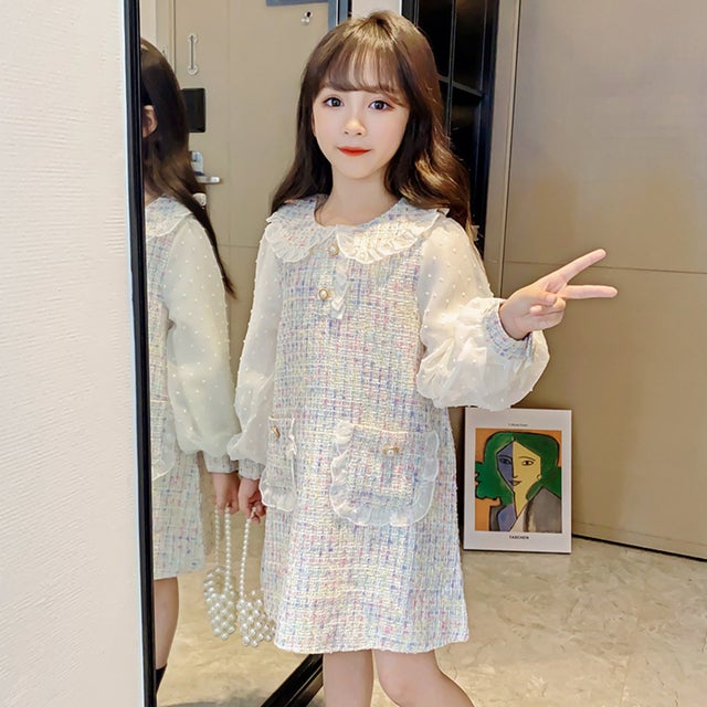 ワンピース 長袖 子供 春 秋 かわいい xng023 （ホワイト）
