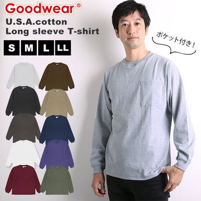 ノーブランド No Brand Goodwear 2w7 8518 袖リブ ポケット付き ロングTシャツ （ベージュ）｜詳細画像
