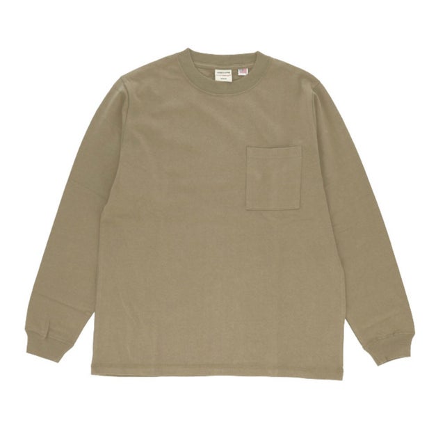 ノーブランド No Brand Goodwear 2w7 8518 袖リブ ポケット付き ロングTシャツ （ベージュ）