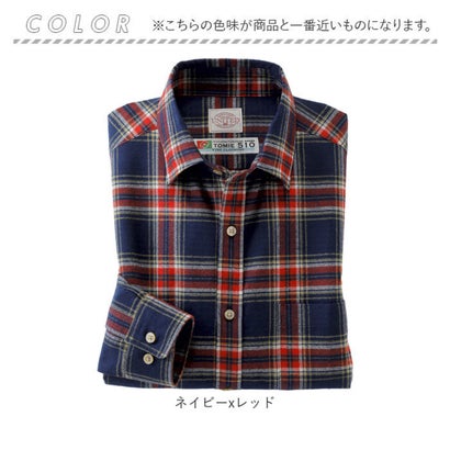 富江工房 霞起毛ネルシャツ （ネイビーxレッド）｜詳細画像