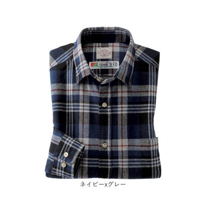 富江工房 霞起毛ネルシャツ （ネイビーxレッド）｜詳細画像