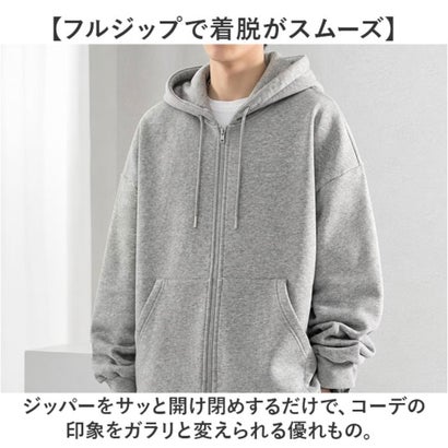 パーカー ジップパーカー 無地 長袖 （グレー）｜詳細画像