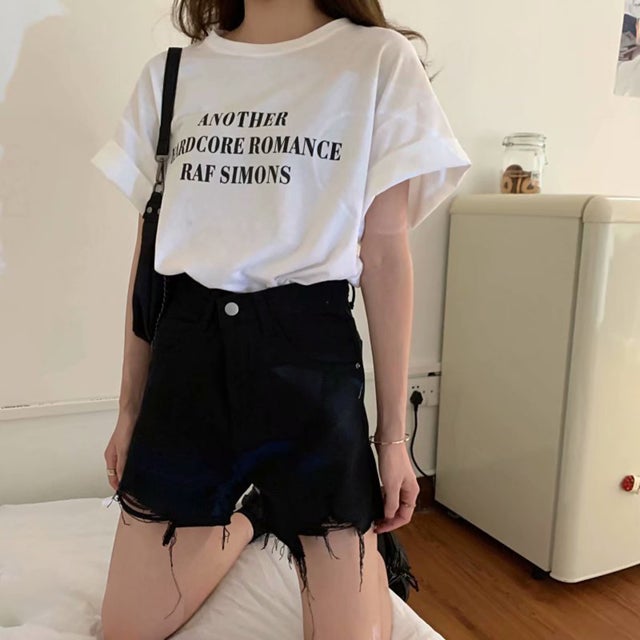 ショートパンツ デニム ハイウエスト レディース （ブラック）