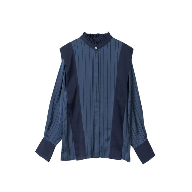 襟ギャザーシャツ （navy）