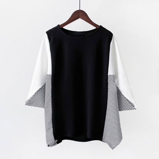 Tシャツ トップス カットソー プルオーバー （ブラック×ホワイト）