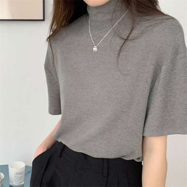 半袖Tシャツ ハイネック レディース （グレー）