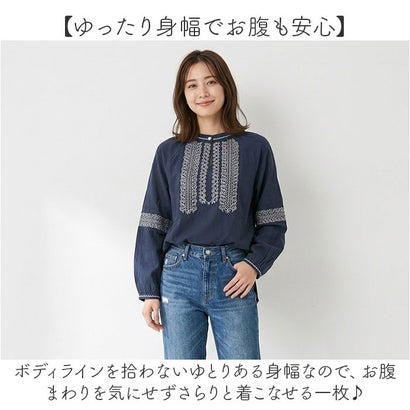 レディース ブラウス 刺繍 （ネイビー）｜詳細画像