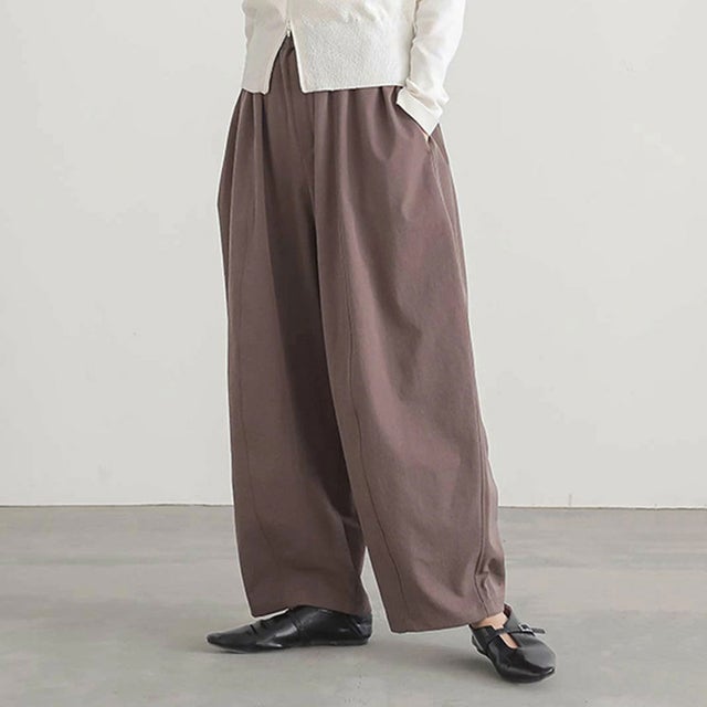 ワイドパンツ ゆったり 体型カバー （ブラウン）