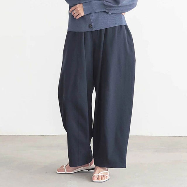 ワイドパンツ ゆったり 体型カバー （ネイビー）
