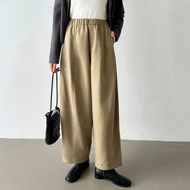 ワイドパンツ ゆったり 体型カバー （カーキ）