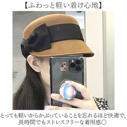 リボンジョッキーキャップ 秋冬 レディース （ブラック）｜詳細画像