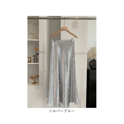 ロングスカート レディース 蝶 （シルバーブルー）｜詳細画像