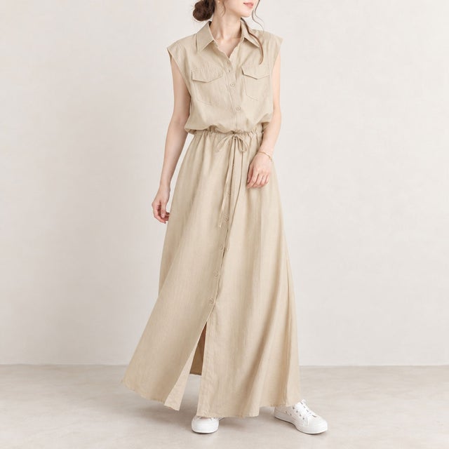 ワンピース ロングワンピース シャツワンピース （ベージュ）