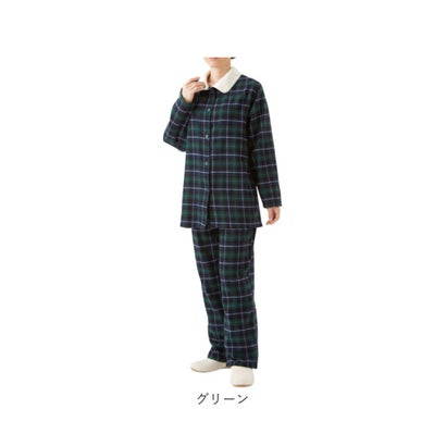 暖かボア付綿100％パジャマ レディース （ネイビー）｜詳細画像