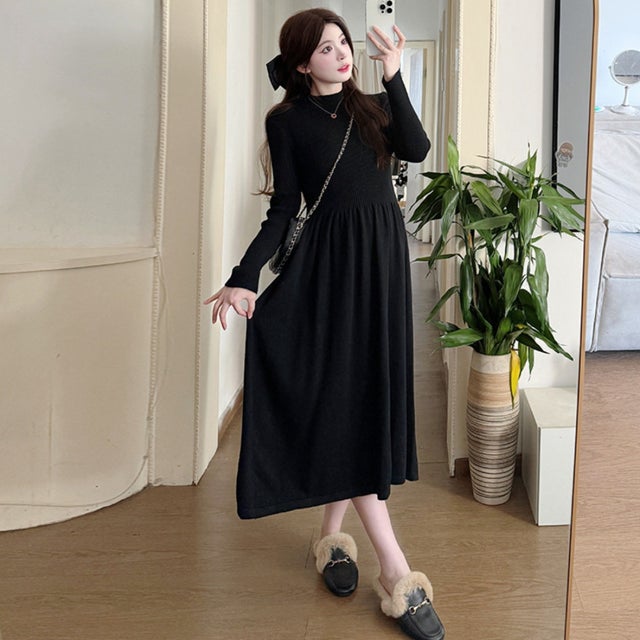 マタニティ ワンピース ロング おしゃれ B （ブラック）
