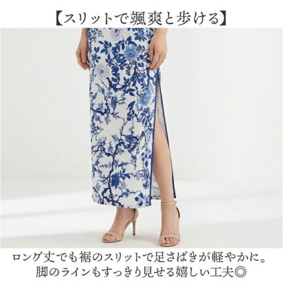 青花柄 高級感 チャイナドレス （ブルー）｜詳細画像