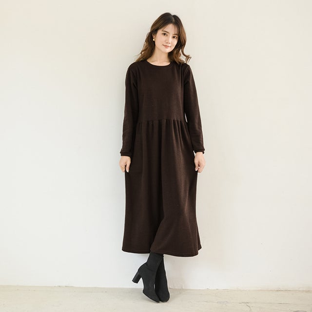 ワンピース 長袖 ロング丈 切り替え ysop5338 （ダークブラウン）