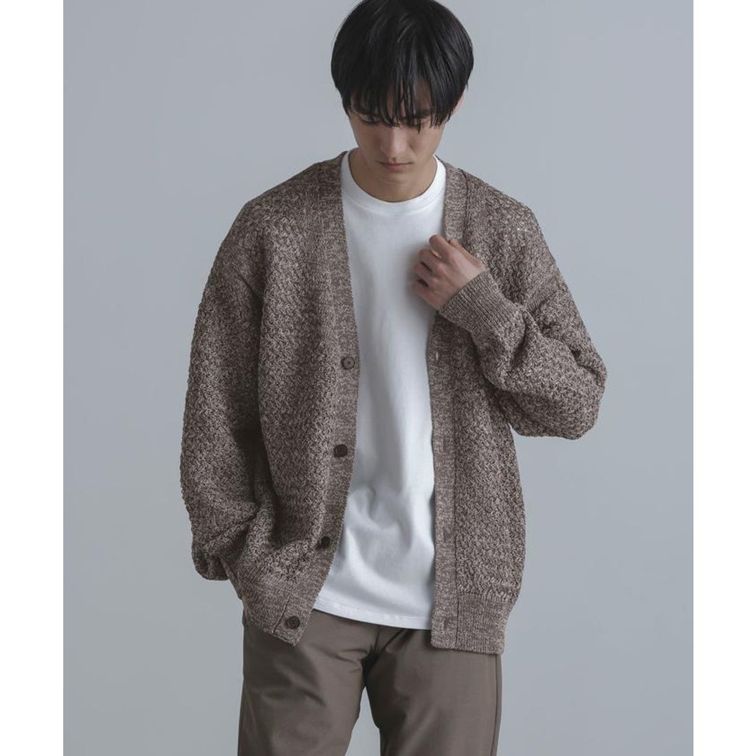 ナノ・ユニバース NANO universe ストローヤーンミックスカーディガン
