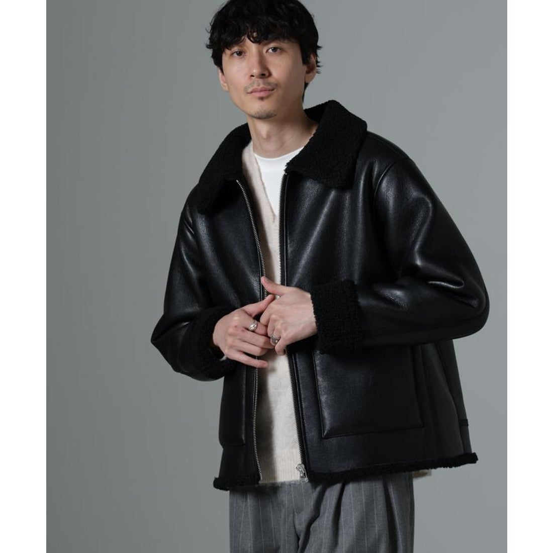ナノ・ユニバース NANO universe Bー3ボアブルゾン （ブラック
