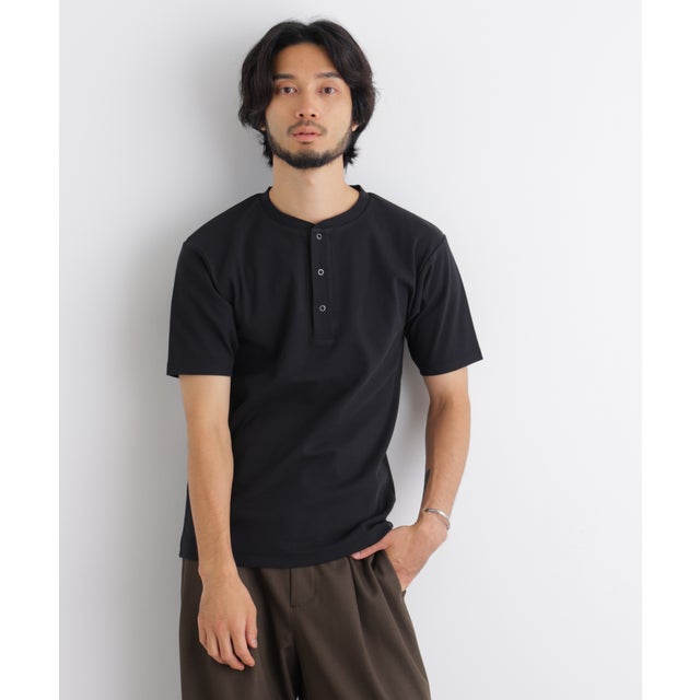 コンパクトヘンリーネックTシャツ 半袖 （ブラック）