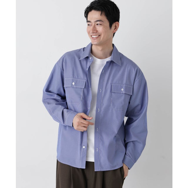 NORMANBROSストライプシャツ 長袖 （ブルー）