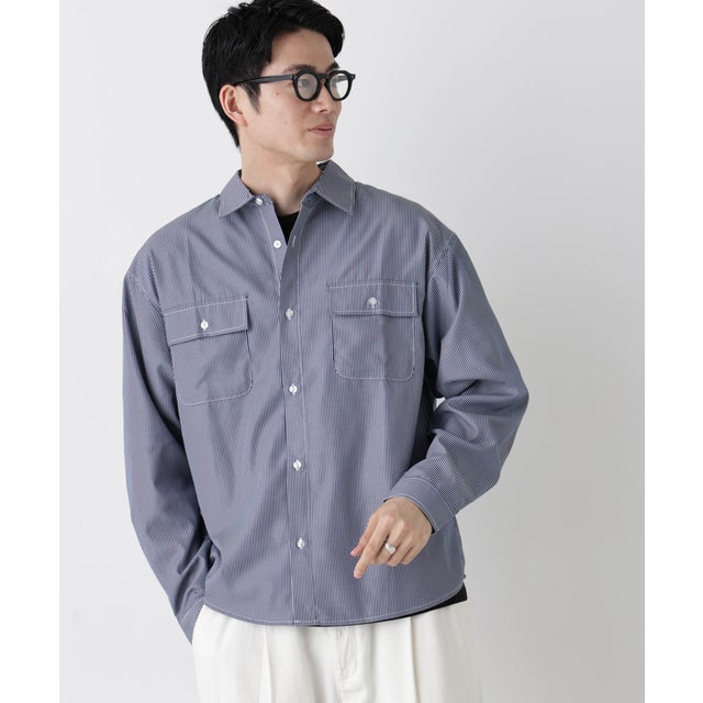 NORMANBROSストライプシャツ 長袖 （ネイビー）