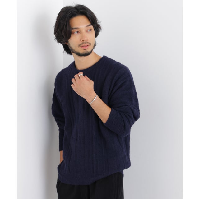 立体ジャガードニット 長袖 （ネイビー）