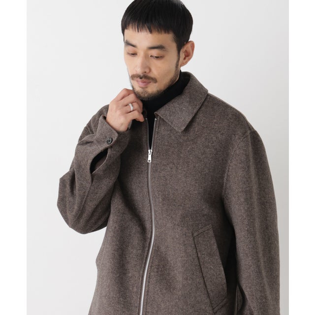 「ASSEMBLANC」カシミヤブレンドリバーZIPブルゾン （ブラウングレー7）