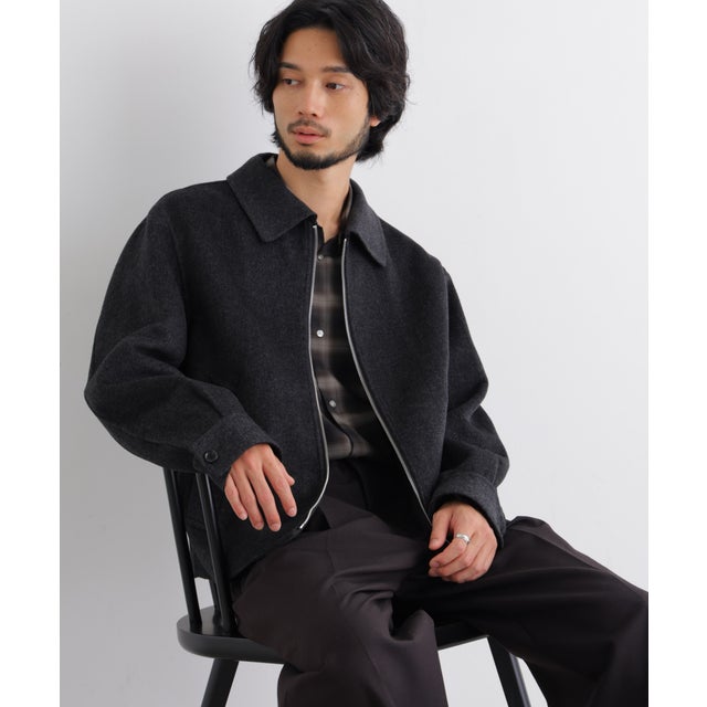 「ASSEMBLANC」カシミヤブレンドリバーZIPブルゾン （ブラック）