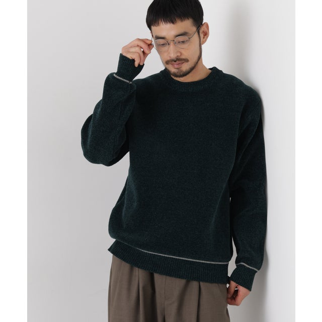 ダブルフェイスモールヤーンクルーネックニット （グリーン）