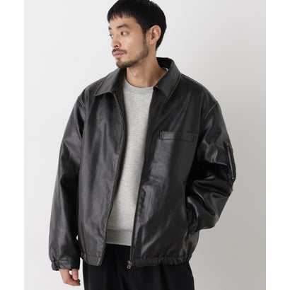 「SURPLUS」フェイクレザーフライトジャケット （ブラック）｜詳細画像