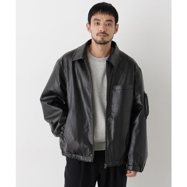 「SURPLUS」フェイクレザーフライトジャケット （ブラック）