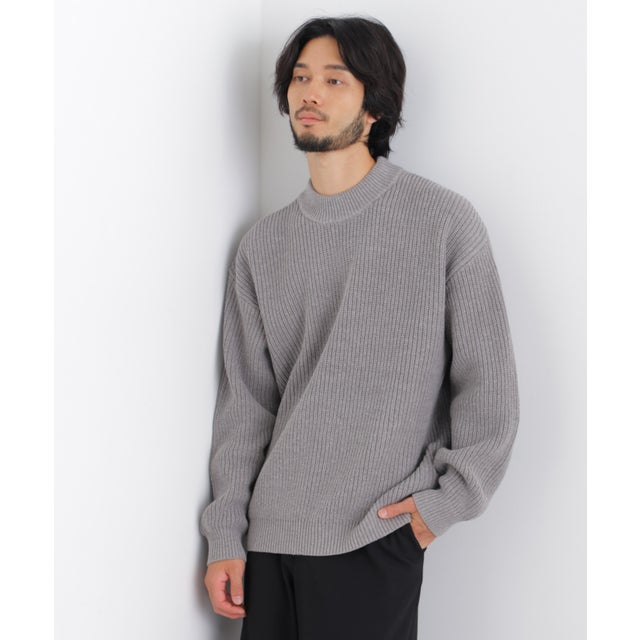 コットンMIXバルキーモックネックニット （グレー）